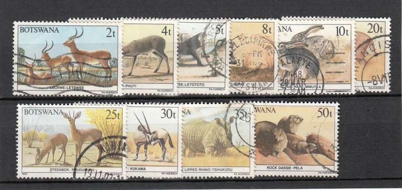 BOTSWANA-1987 ANIMALS LOT SG 632 ODD TONING-REST FINE USED  16 POUNDS