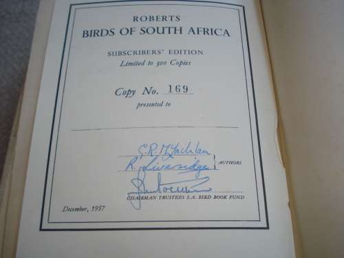 EXTREMELY RARE BOOK " ROBERTS BIRDS OF SOUTH AFRICA " LIMITED AND SIGNED NO 169/300 !!!!!