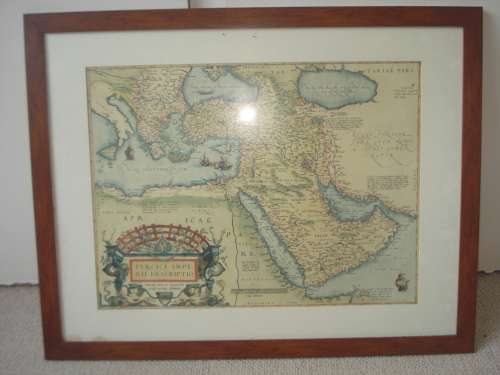 STUNNING HARD WOOD FRAMED VERY OLD MAP-SAUDI ARABIA AREA OF THE MED.