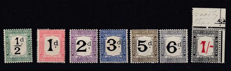 UNION-1914/22 THE VERY SCARCE POSTAGE DUE SET-SHILLING RARE CORNER SINGLE UMM !!   R2200.00 +++