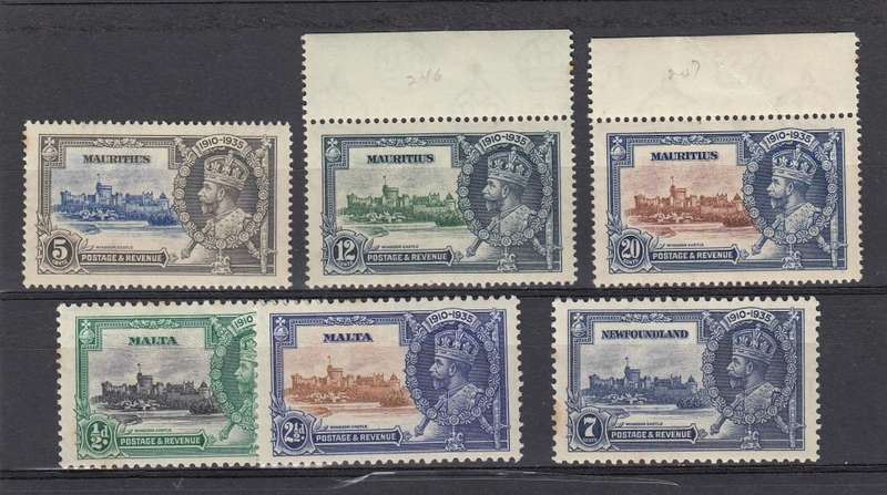 1935-SILVER JUBILEE ISSUES FINE MINT MALTA 12 AND 20c UMM-REST HAVE ODD TONE SPOT