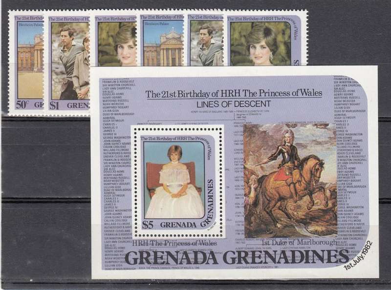 LADY DI- GRENADA BOTH SETS + M/SHEETS     POST OFFICE FRESH