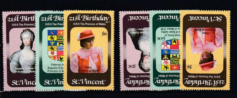 LADY DI- ST.VINCENT  SET + VERY SCARCE WATERMARK INVERTED   POST OFFICE FRESH