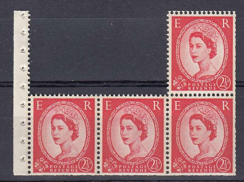 GB-RARE WILDING PANE OF 4 EX BOOKLET SGWi TYPE 11 TWO BANDS INVERTED WMARK 680 POUNDS +++