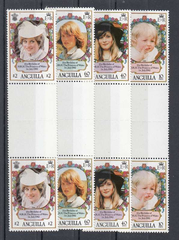 LADY DI- ANGUILLA SCARCE SET AS VERTICAL GUTTER PAIRS  EX BOOKLETS!!   POST OFFICE FRESH