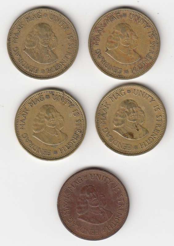 SA-FIVE NICE COINS 1961,62,63 AND 1964 +" COPPER " LOOKING 1961 ??