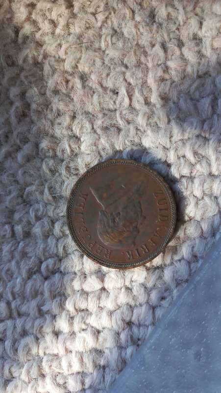FOUR NICE COINS INCLUDING THE 1896 ZAR PENNY ETC
