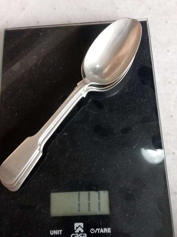 THREE BEAUTIFUL DESERT SPOONS FULL OF STAMPS INCLUDING " BRAZILIAN SILVER " 117 grams