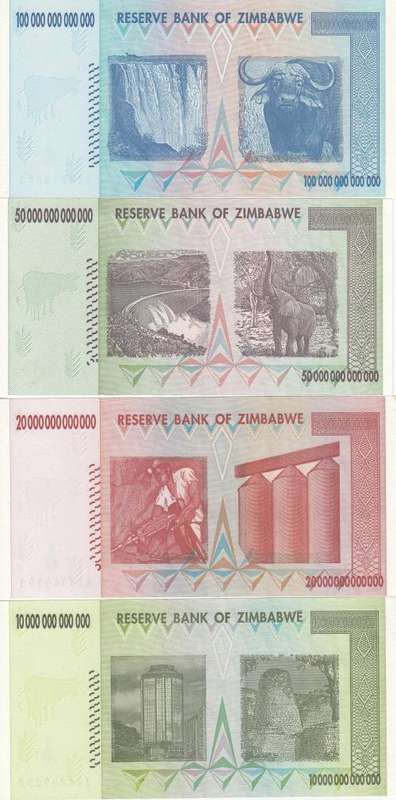 THE VERY SCARCE 100 TRILLION DOLLAR-10 TRILLION DOLLAR   AA NUMBERS 2008 ZIMBABWE BANK NOTES-UNC