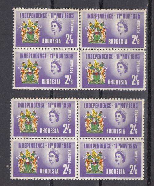 RHODESIA & NYASALAND TWO BLOCKS MINOR TONE SPOT