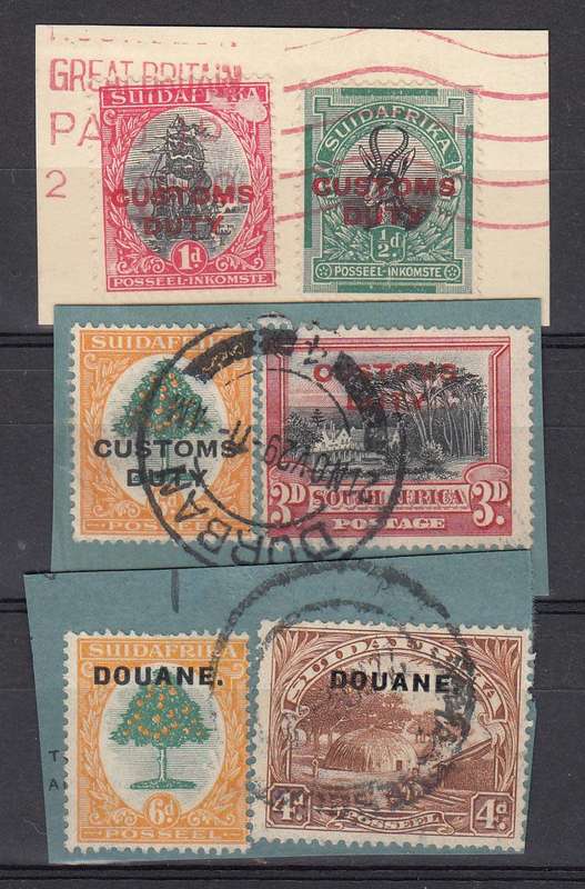 UNION- 3 CUSTOMS ISSUES VERY FINE USED ITEM ON PIECE !!! UNUSUAL !!