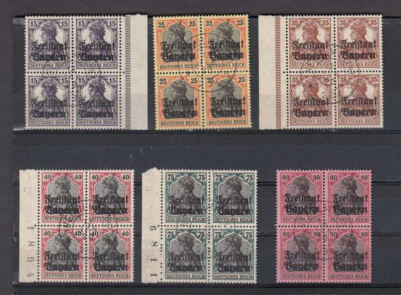 GERMANY-BAVERIA 1919 SCARCE SUPERB USED BLOCKS 100 POUNDS PLUS PLUS