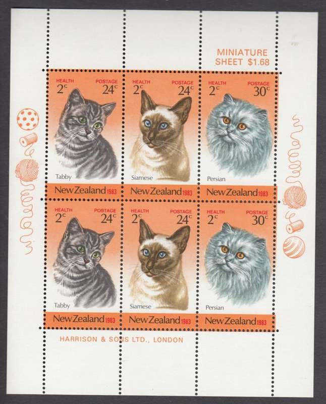 NEW ZEALAND- CATS   MINI SHEET SUPERB UMM
