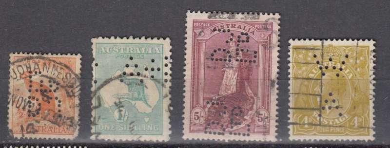 AUSTRALIA-SCARCE LOT OF PERFINS FINE USED-5 SHILLING INCLUDED