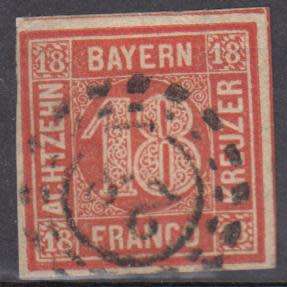 BAVERIA-1862 COLOUR CHANGE V.SCARCE STAMP !!!!     SUPERB USED-WITH THREADS -  R19 250.00