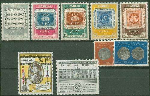 PERU STAMPS OF 1857 ON STAMPS OF 1957  VERY FINE MINT-OTHERS UNMOUNTED