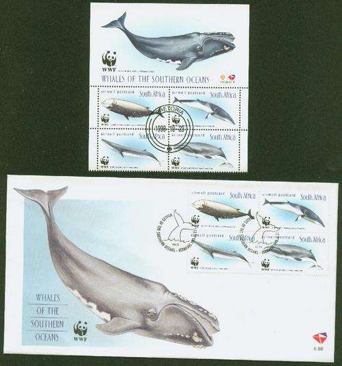 SA- 1998 WHALES FDC + BLOCK OF 4 USED - SUPERB