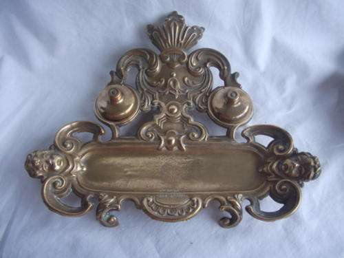 BEAUTIFULLY ORNATE BRASS INKWELL - LOVELY CHERUB FACES - FEAST YOUR EYES!!