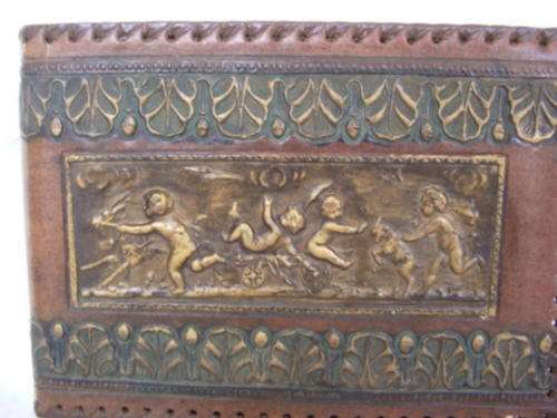 EMBOSSED LEATHER VINTAGE PHOTO ALBUM WITH CAVORTING CHERUBS - EXCEPTIONALLY STUNNING!!
