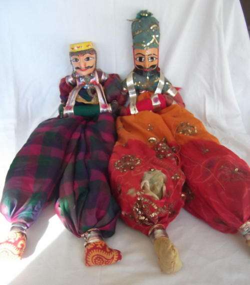TWO LOVELY FELLOWS - TWO LARGE INDIAN MARIONETTES WITH PAINTED WOODEN HEADS