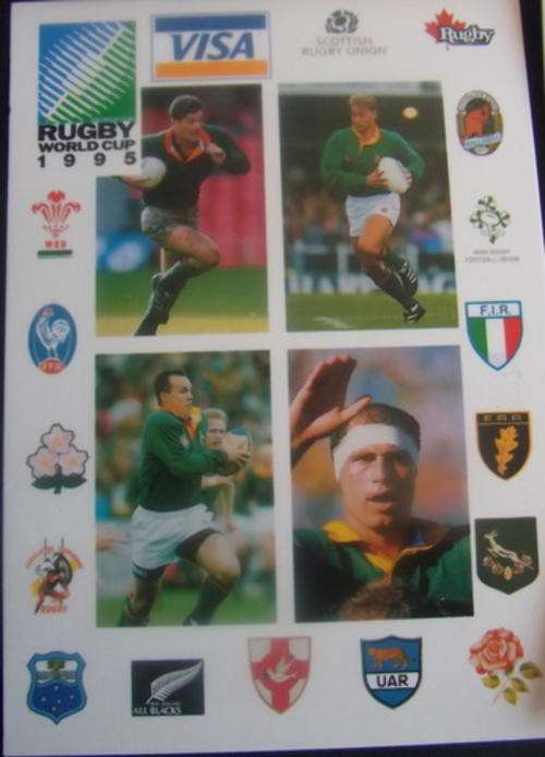 A SET OF FOUR 1995 RUGBY WORLD CUP POSTCARDS