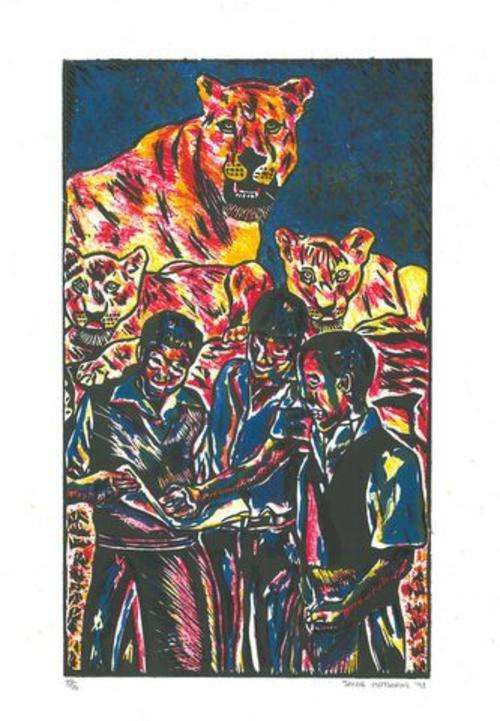 JACOB MOTSOANE LIMITED EDITION PRINT - 46/70 - 1998 PRINT EXCHANGE SOUTH AFRICA/FLANDERS