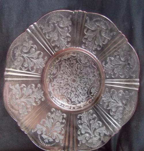 LATE VICTORIAN PRESSED GLASS PLATE -  LIGHT PINK AND SCOLLOPED