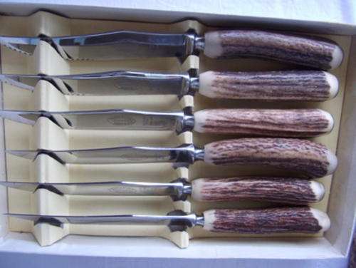 STAG HORN HANDLE STEAK KNIFES - MADE IN SHEFFIELD ENGLAND