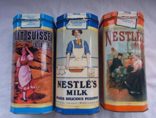 THREE STUNNING OLDE TIME NESTLE'S MILK TINS