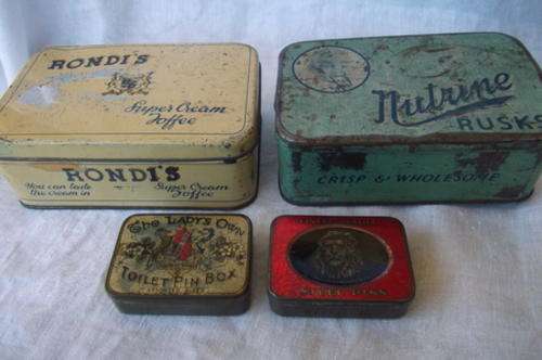 FOUR LOVELY OLD TINS