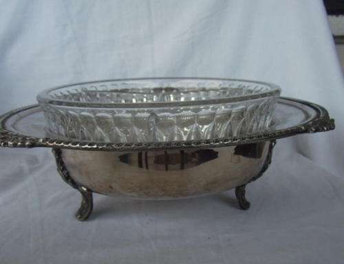 ELEGANT SILVER PLATED AND CUT GLASS SERVER