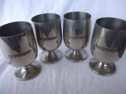 FOUR GUINNESS GOBLETS MADE OF PEWTER IN ENGLAND