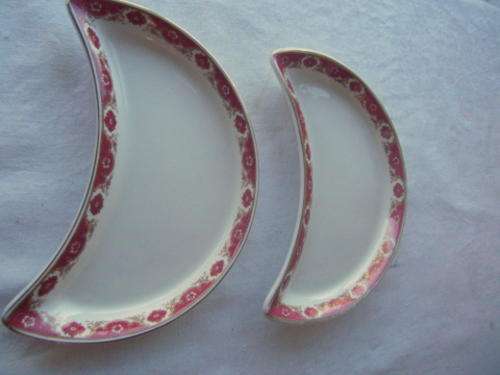 TWO HALF MOON SIDE PLATES FROM ARTHURS SEAT HOTEL - MADE BY MADDOCK