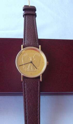 THE FRANKLIN MINT EAGLE WATCH - 24 CARAT GOLD PLATED STERLING SILVER DIAL