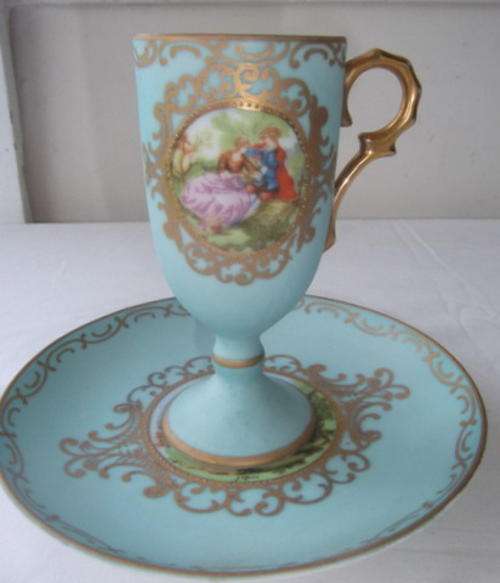 GORGEOUS SIGNED CRINOLINE LADY AND GENT DEMI TASSE CUP