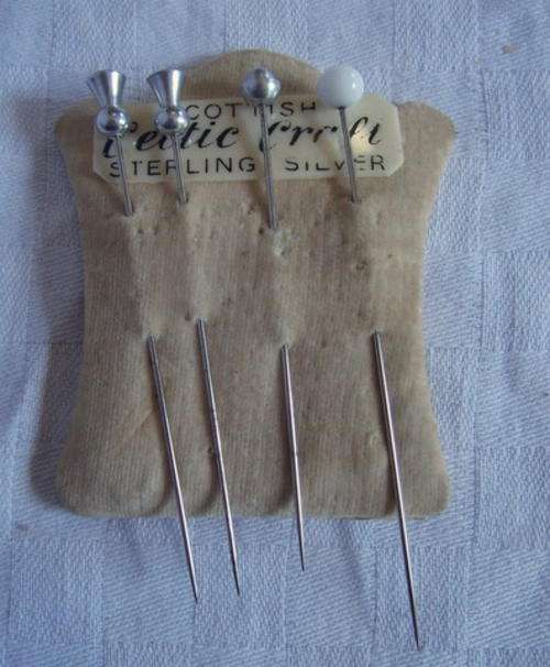 SCOTTISH CELTIC CRAFT STERLING SILVER HAT PINS IN ORIGINAL HOLDER