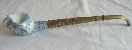 UNUSUAL BLUE AND WHITE AND INDIAN SILVER ELEPHANT PIPE