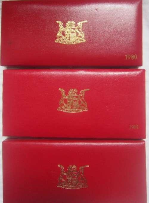 1980, 1981, 1982 Long Proof Sets - without the gold.