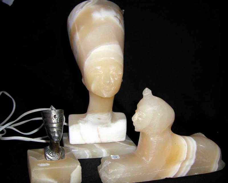 Egiptian Stone Lamp and two Other Egiptology Items
