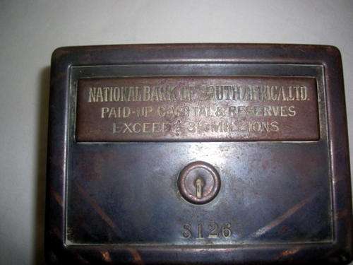 VERY OLD NATIONAL BANK OF SOUTH AFRICA MONEY BOX - NUMBERED
