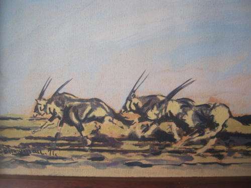 WATERCOLOUR PAINTING BY C. BINNEMAN 1971 - GEMSBOK SPRINTING OVER THE PLAINS