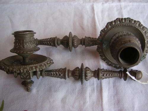 SET HEAVY BRASS PIANNO CANDLE STICKS - LOVELY AND ORNATE