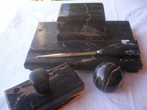 VINTAGE BLACK ITALIAN MARBLE DESKSET - INCREDIBLE - FEAST YOUR EYES!!!