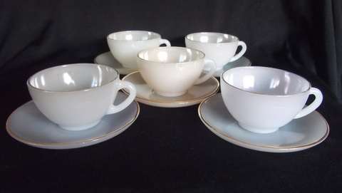 FIVE GORGEOUS MILK GLASS TEA CUPS