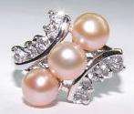 Beautiful White Fresh Water Pearl CZ Silver Tone Plated Ring