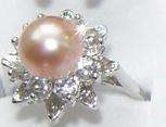 Beautiful Creamy Orange Fresh Water Pearl CZ Silver Tone Plated Ring