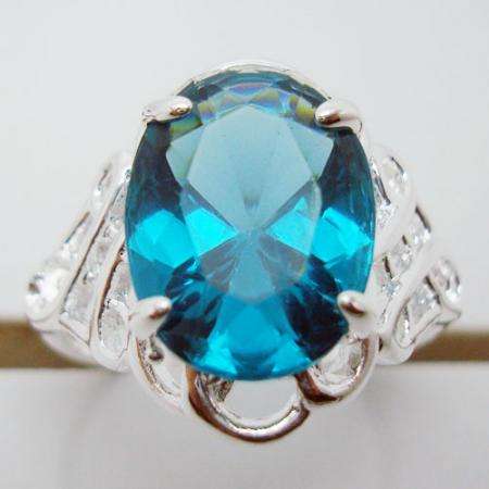 Stunning Blue Topaz 925 Sterling Silver Ring #6.5