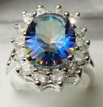 Stunning Mystic Topaz 925 Sterling Silver Ring #7.5