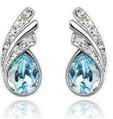 Silver earrings with blue and clear crystals