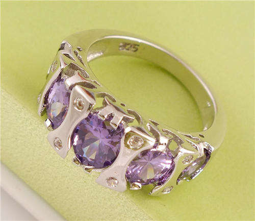 925 Silver Purple Crystal Ring